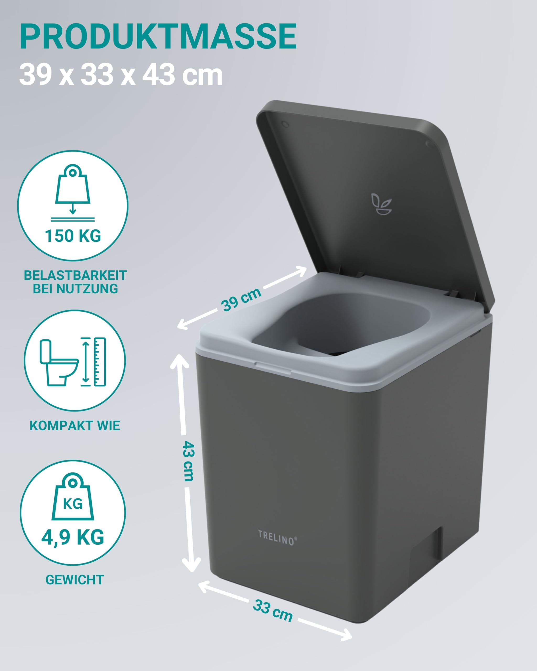 TRELINO Evo L (39T x 33B x 43H cm), Trockentrenntoilette, Mobile Campingtoilette ohne Chemie, Trenntoilette für Wohnmobil, Van, Camper, Camping, Garten