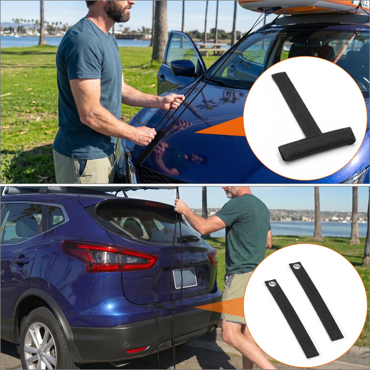 QWORK® Kit de Barres de Toit Souples avec Sangles, Porte-Bagages Pliable pour Kayak, Surf, Canoë, Snowboard et Paddle