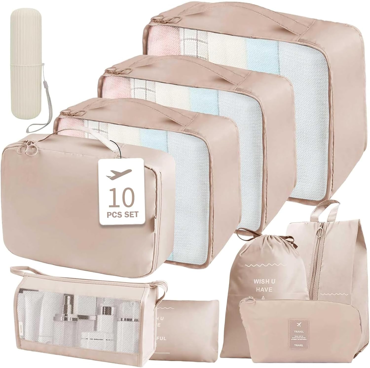 Packing Cubes for Suitcase, 10 PCS Travel Luggage Packing Organizers for Backpack Compression Packing Cubes Waterproof Travel Essentials Bag, Travel Accessories, Beige Packing Cubes for Suitcase, 10 PCS Travel Luggage Packing Organizers for Backpack Compression Packing Cubes Waterproof Travel Essentials Bag, Travel Accessories, Beige