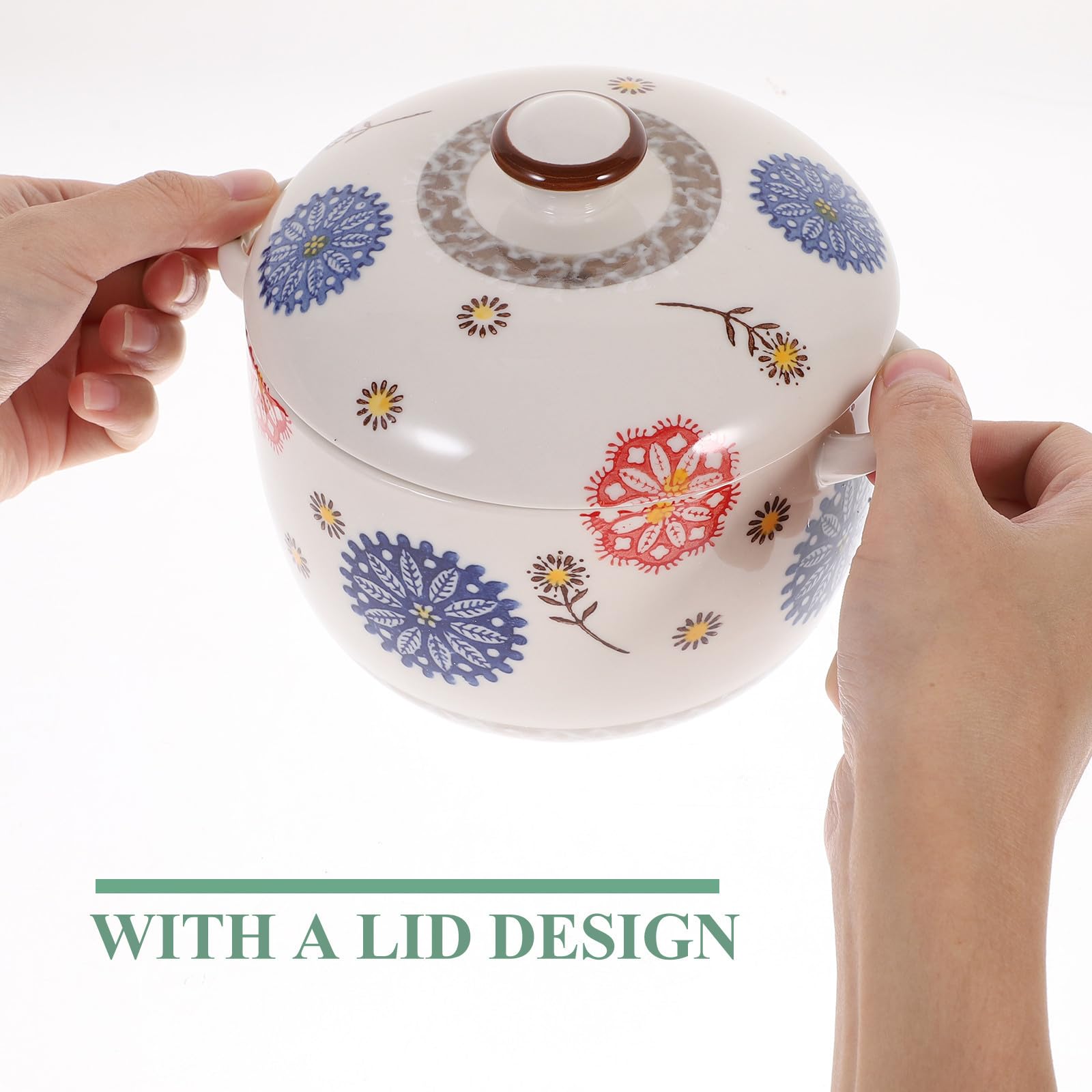 Zuppiera con Coperchio, senza Sbavature in Terracotta Design Giapponese da 1000ml e Tecnologia di Stampaggio Integrato e Decorazione Festiva per Cucina