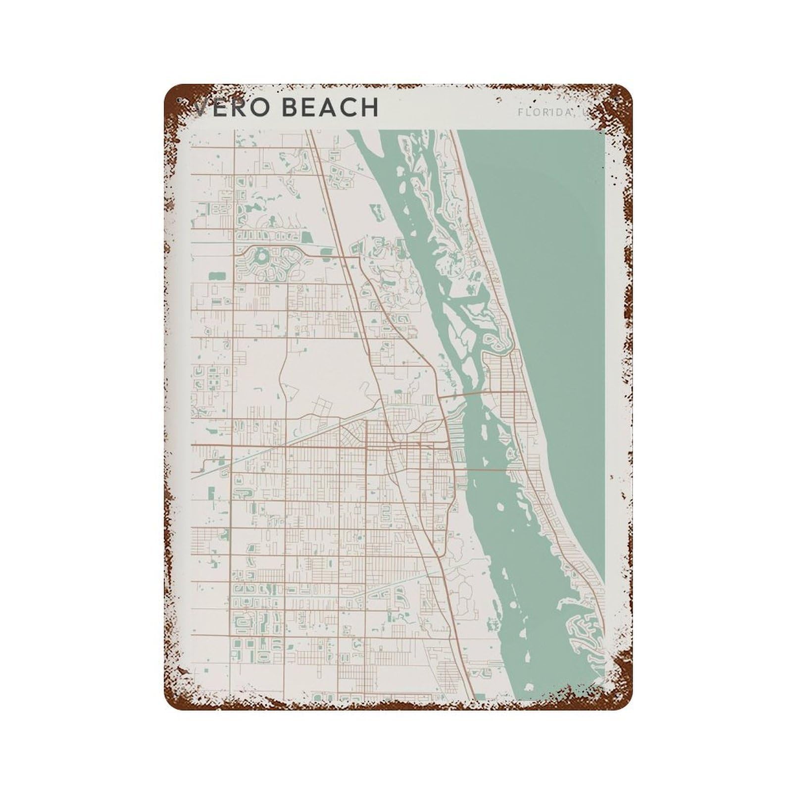xiaoxiaoshen Vero Beach Map Florida Travel Gift Scandi Wall Decor Art Metal Tin Poster Modern Home Decor Art Home Bar Shop Decorations Vintage Sign 40x30cm