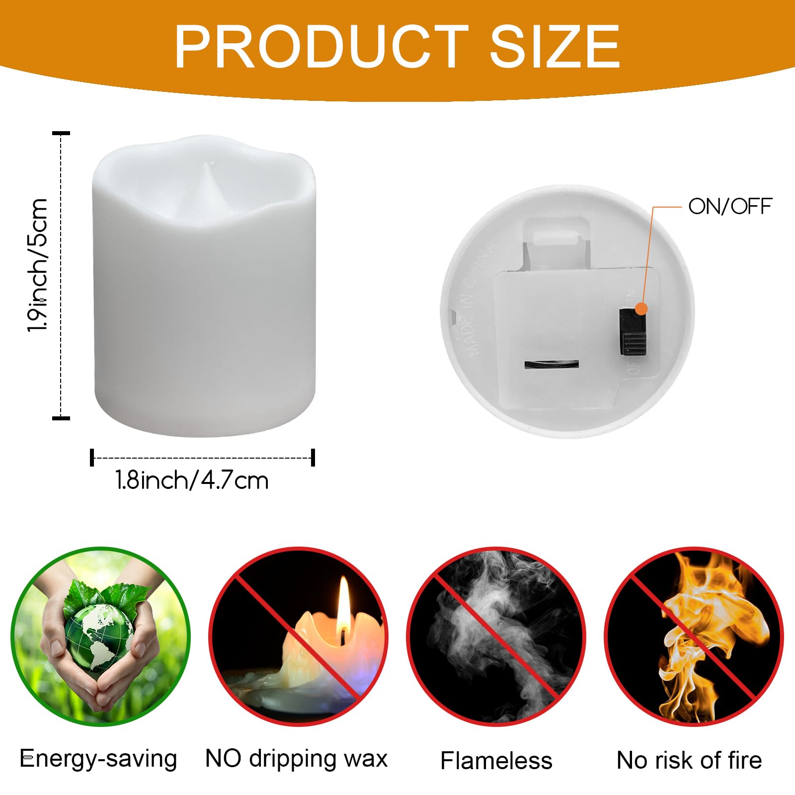 CNMTCCO Candele a LED, 24Pcs Candele a LED Senza Fiamma, Lumini LED, Luce Calda Senza Fiamme con Batterie per Decorazione di Casa,Matrimoni Partito, Halloween, Natale (bianco caldo, 5 x 4.7 CM)