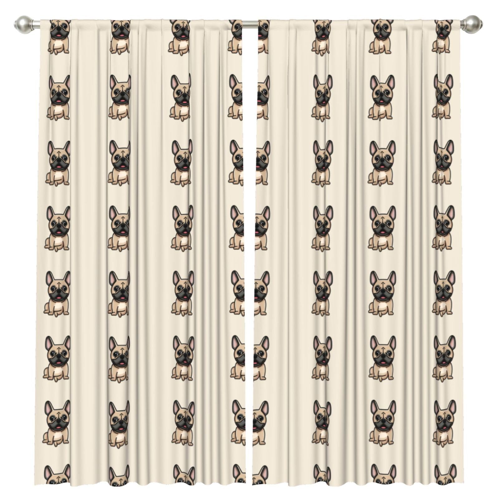 InOmak French Bulldog, 2 Panels Window Curtains 52 x 84 Inch Blackout Curtains for Living Room Bedroom
