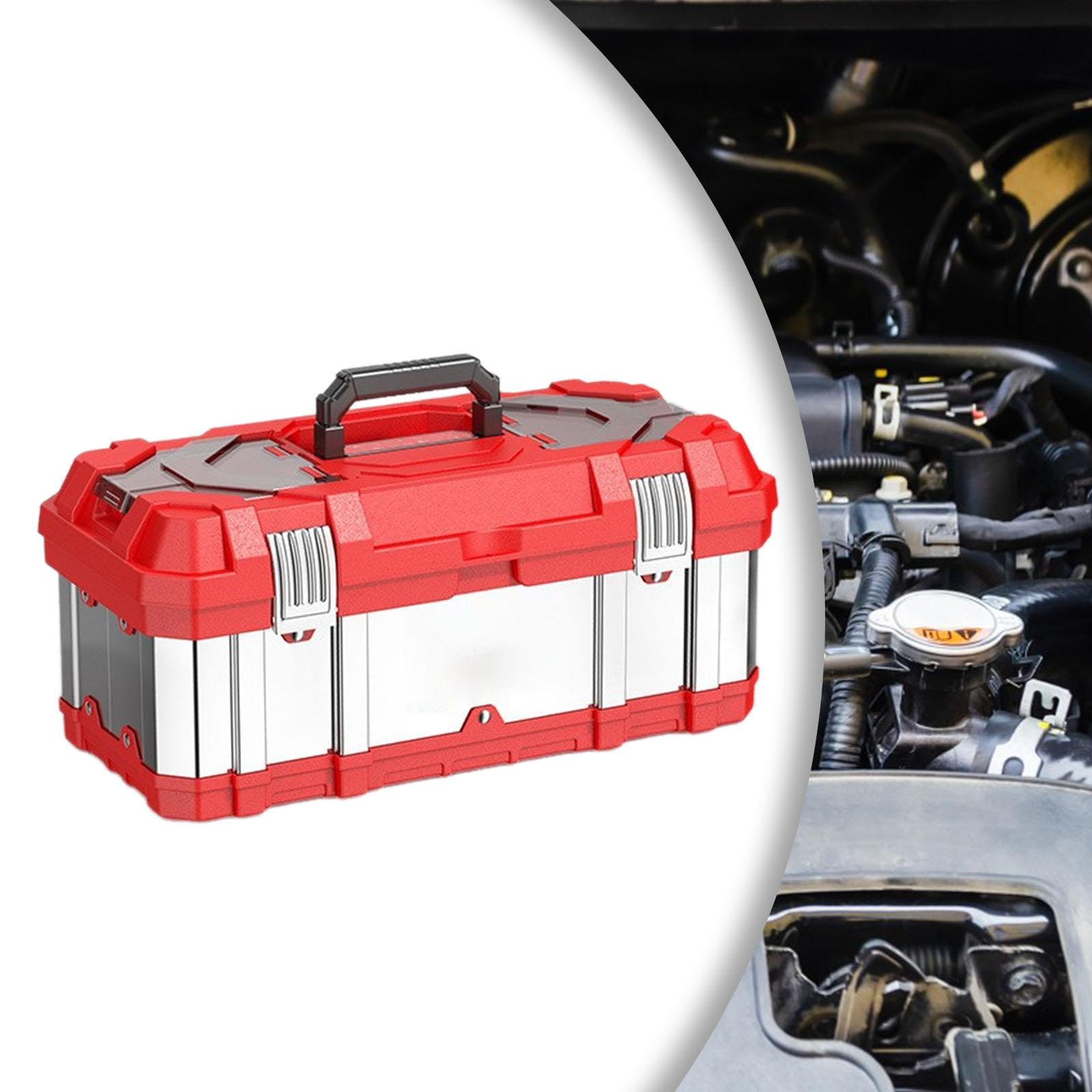 Generic Boîte de Rangement En Acier Inoxydable avec Séparateurs, Plateau, Poignée et Fermeture. Grande Capacité, Idéale pour Les Petits Objets, 40cmx21cmx21cm
