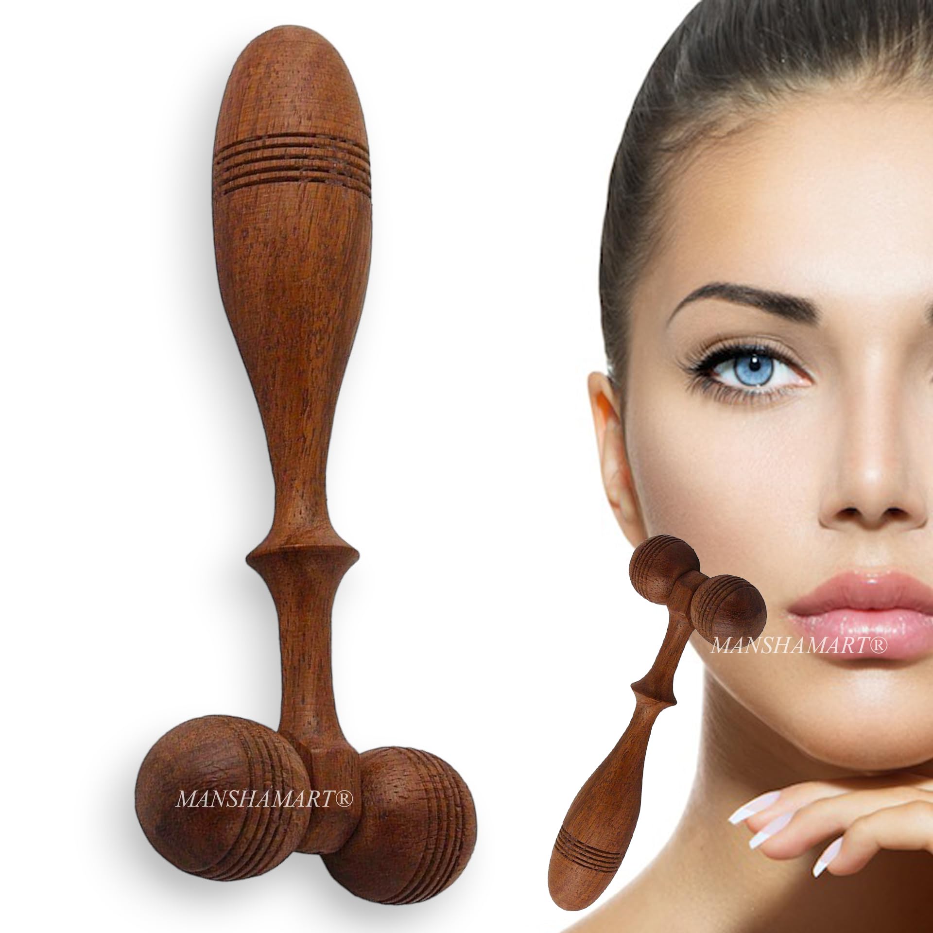 MANSHAMART® Roller Wooden Massager Face Massage Tools Massager Handheld Hand Massagers Hand Held Back Massager Neck Massage Roller Wood Roller Massager for Body Foot Wooden Arm Massager-image-31