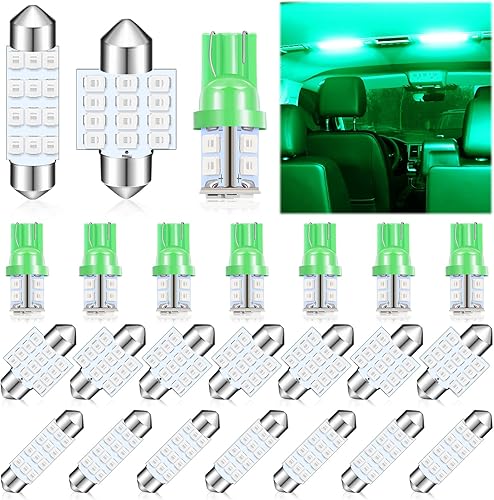 Tallew Juego de 24 bombillas LED T10 de 1.220 in y 1.654 in, bombillas LED de repuesto para interior de automóvil, mapa, puerta, cortesía (verde)