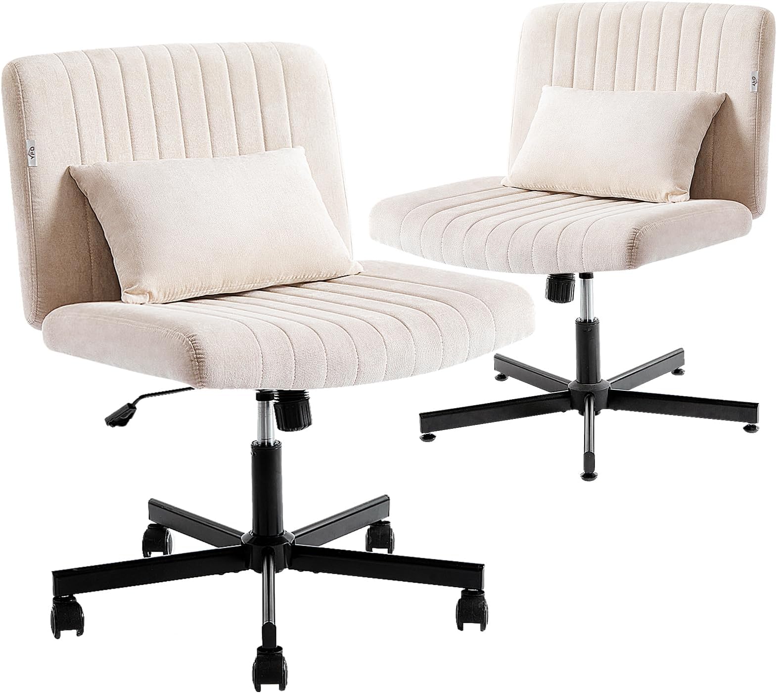 Criss Cross Armless Home Office Chair with Replaceable Wheels/Fixed Base and Lumbar Support, Wide Seat Swivel Chair, Comfy Computer Chair, Beige