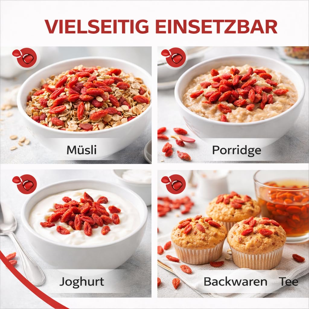 Gideli Goji Beeren 2 x 5kg- Natürliche Zutaten Ohne Zucker und Ungeschwefelt - Getrocknete Früchte ideal für Müsli, Haferbrei, Joghurt und Backwaren - Trockenobst Reich an Vitaminen und Antioxidantien