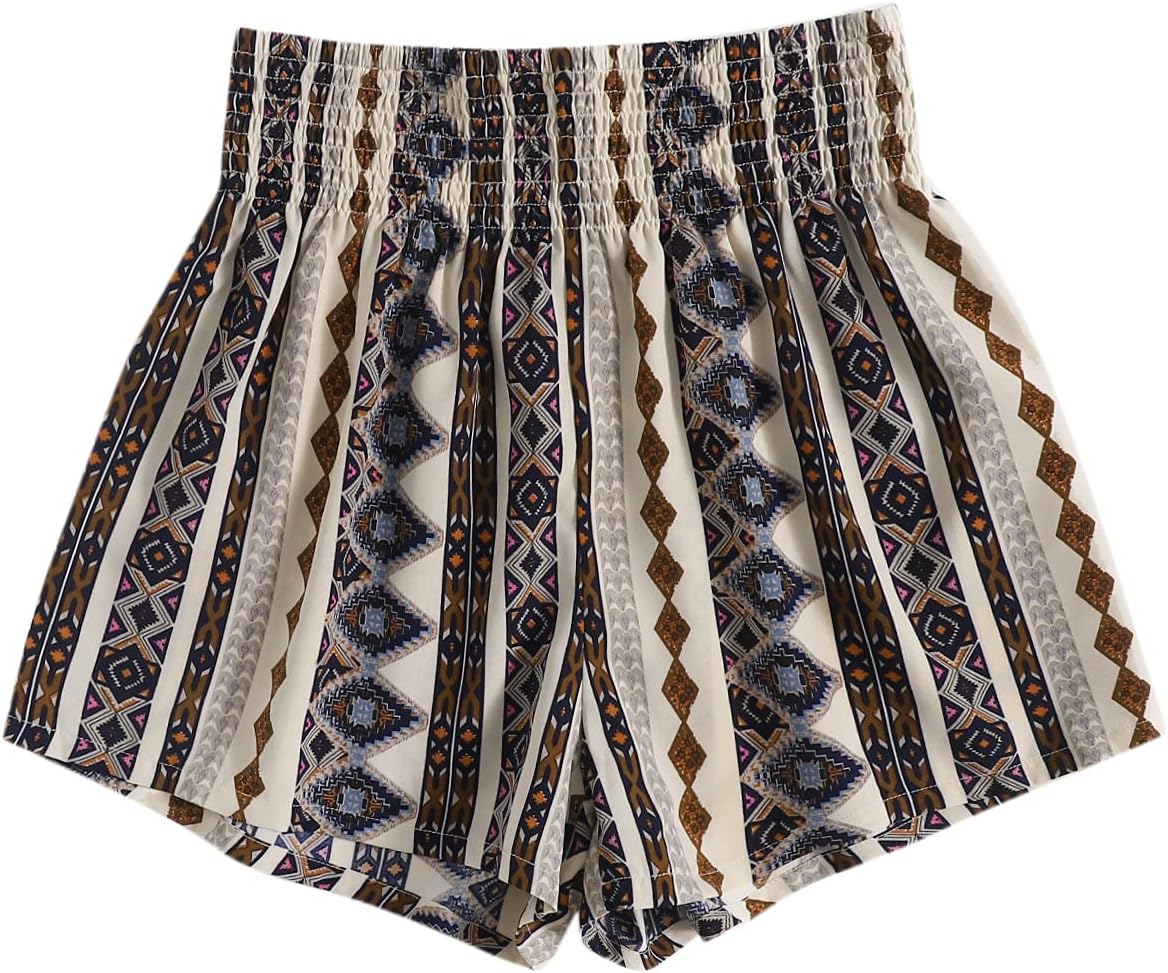 Floerns Women's Summer Tribal Print Elastic Waist Beach Shorts