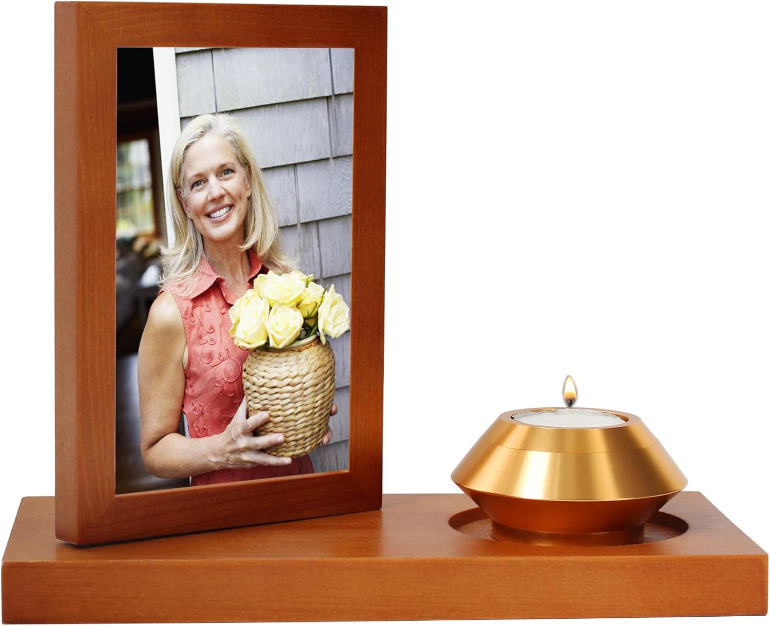 Small Urn for Human Ashes with Memorial Picture Frame Hold a 4’’ x 6’’ Photo Gold Keepsake Urn Candlestick Tiny urn with Picture Frame Mini Keepsake Vertical Photo urn