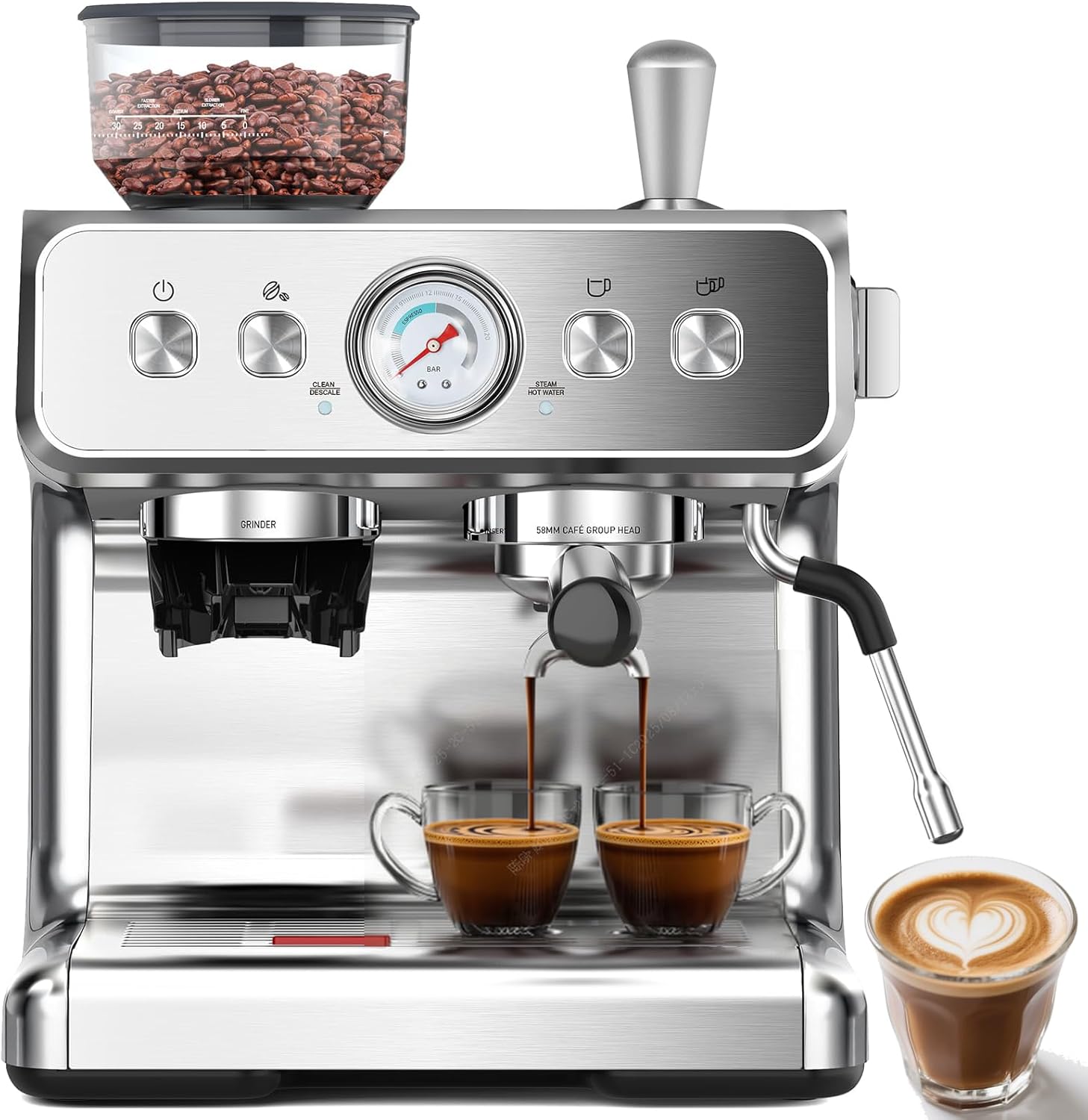 (2025 Upgrade)20 Bar Espresso Machine with Grinder & Milk Frother Steam Wand, Tamping Tools, Expresso Coffee Machines 58mm Commercial Espresso Maker for Home or Café, Perfect for latte, Cappuccino Espresso Maker Ultra