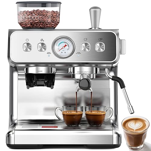 Máquina de café expreso (2025 Mejora) de 20 bares con molinillo y varita espumadora de vapor, herramientas de compactación, máquinas de café expreso