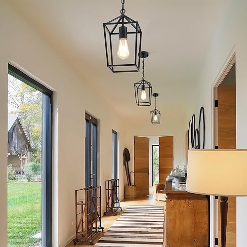 Miniatura 8 de Paquete de 2 luces colgantes de granja para isla de cocina, lámparas colgantes negras para comedor, iluminación colgante de cocina moderna sobre la