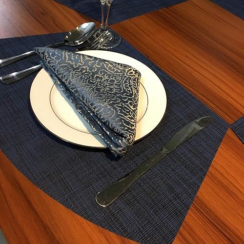 Miniatura 7 de Juego de 4 manteles individuales de vinilo para mesas redondas, tejido antideslizante, resistente al calor, fácil de limpiar, lavable, lavable (azul