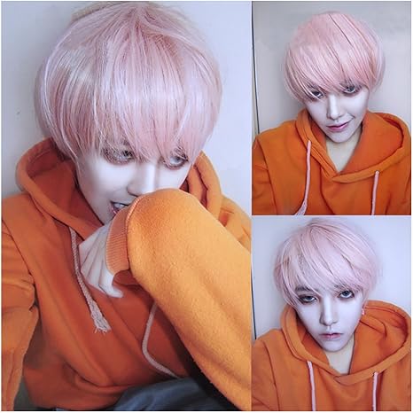 Amazon Co Jp 原宿風 Gal系 渋谷系 耐熱ウィッグ かつらふんわり天然萌え男性35ｃｍショートヘアwig ピンク オレンジ ｍｉｘ 日常 コスプレコスチューム変装可愛いwig小顔効果もある ホビー