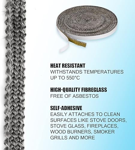 Miniatura 3 de Savita Sello de cinta para chimenea de 13 pies x 0.4 pulgadas x 0.118 in, junta de sello de cuerda de fibra de vidrio autoadhesiva de repuesto para