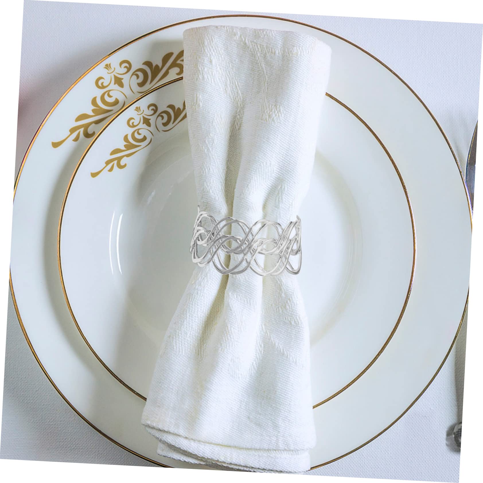 Porta Tovaglioli Anelli in Metallo 6 Pezzi Intreccio Irregolare | Argento, Antiruggine e Non Sbiadisce, per Cena e Tavola da Pranzo, Stile Elegante Unico
