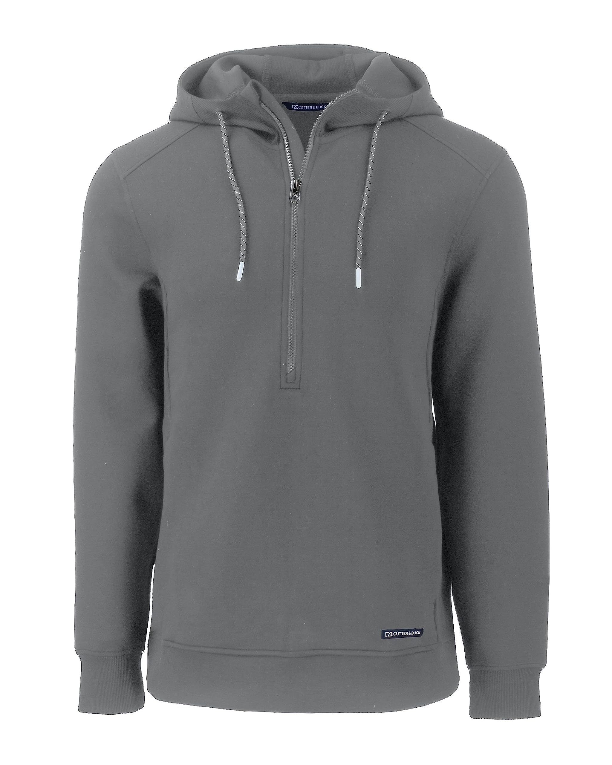 Cutter & Buck mens Roam Eco Half Zip Recycled Mens Pullover Hoodie, Elemental Grey, M