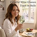 Colored Wine Glasses Set of 6-15 oz, Unfading Color, Hand-Blown Wine Glasses - Gifts for Wine Lovers, Birthday Gifts for Women