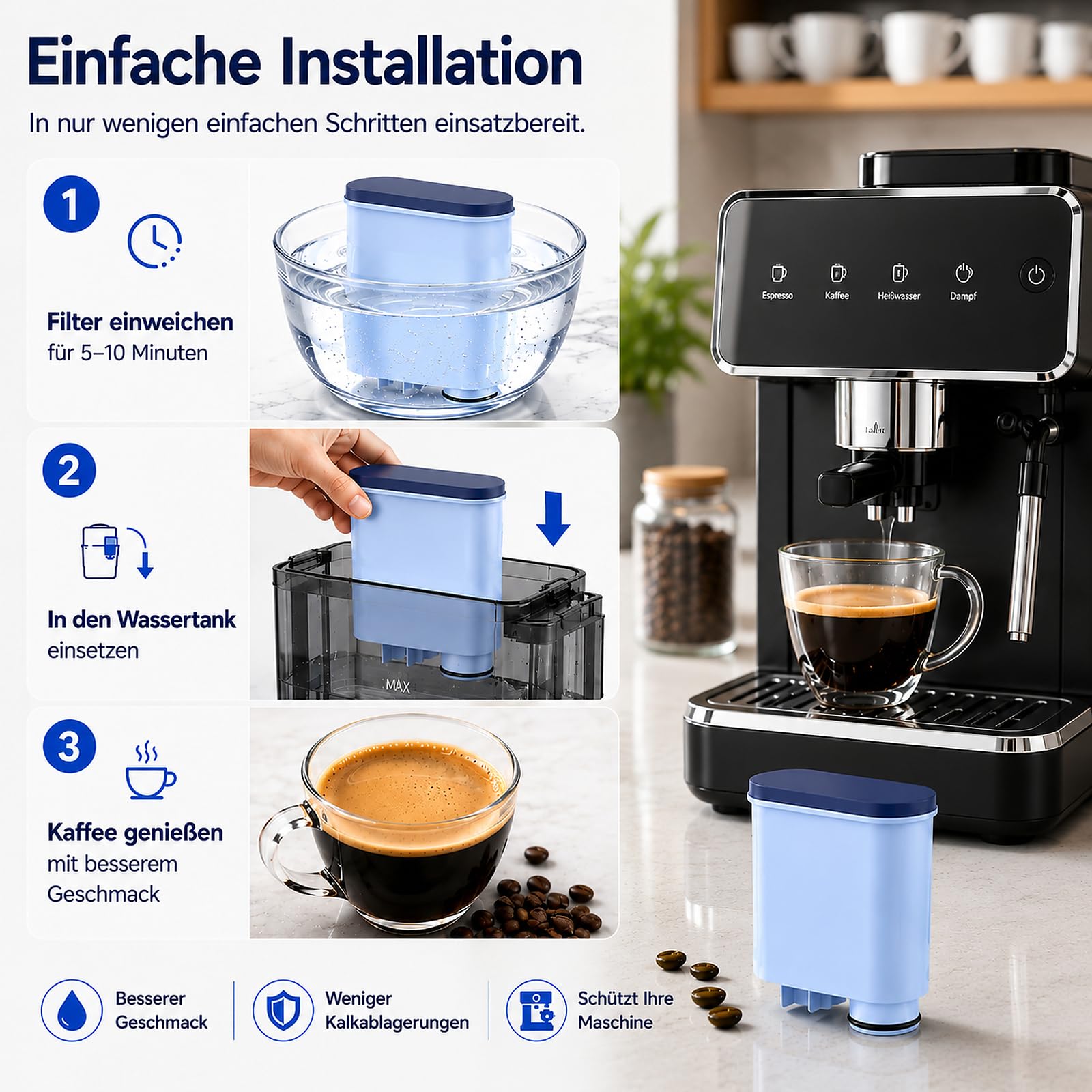 Filswa Wasserfilter Kompatibel mit Philips Aqua Clean Kaffeevollautomat - Ersatz für Philips 3100, 4000, 5000, Saeco, LatteGo, Gaggia - CA6707, CA6903 Kalk- & Wasserfilter (6 Stück)