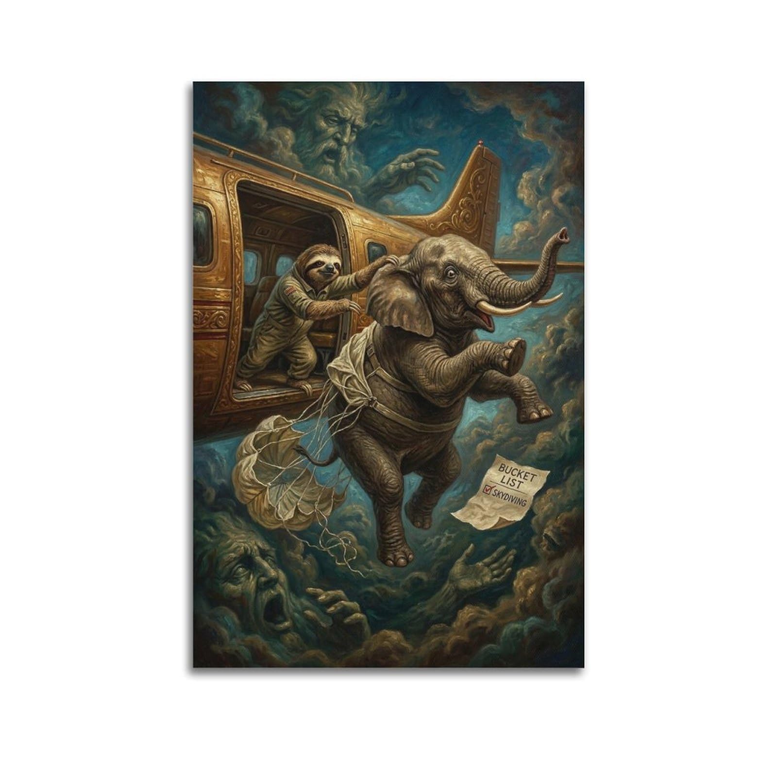 XKUGA Surreal Vintage Animal Poster Elephant Airplane Escape Fable Modern Decorative Canvas Prints - Ideal Wall Art for Family, Man Cave, Game Room, Boys & Girls Bedroom 20x30inch(50x75cm)