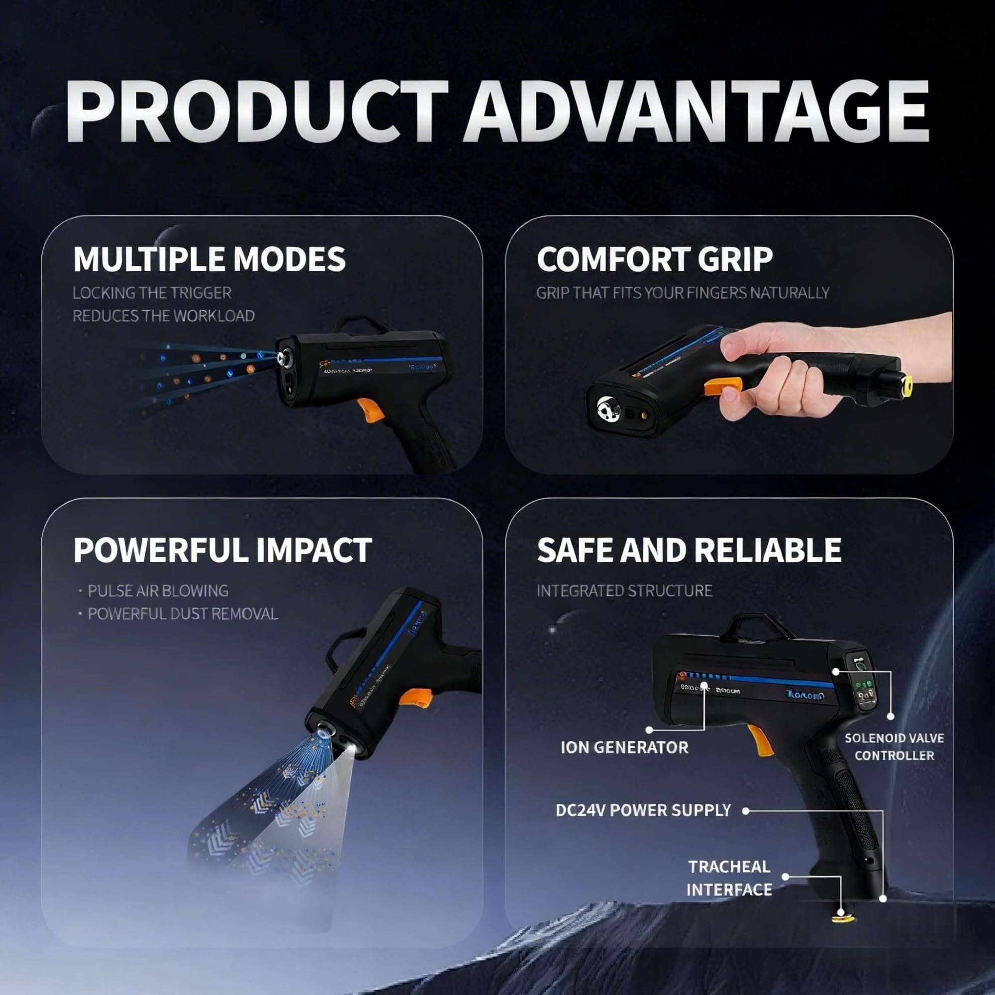 Pistola de aire ionizante de mano con luz de detección, eliminador de estática industrial para una eliminación eficiente del polvo y la electricidad