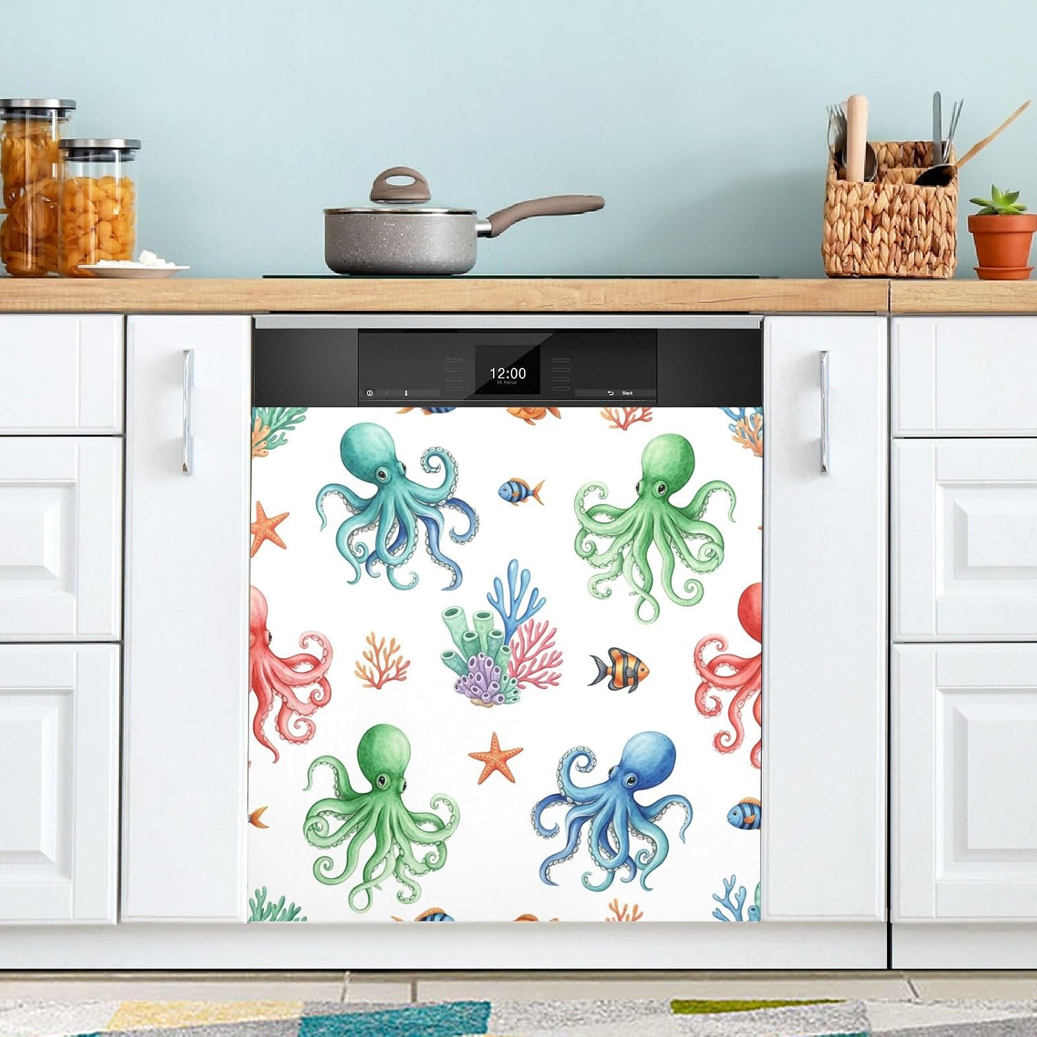 QUGRL Ice Cream Cone Strawberry Sprinkles Dishwasher Magnet Cover Front Door Decorative Refrigerator Covers Magnetic Sheet Sticker Wash Machine Fridge Panel Decal for Kitchen Appliance 23x26 in