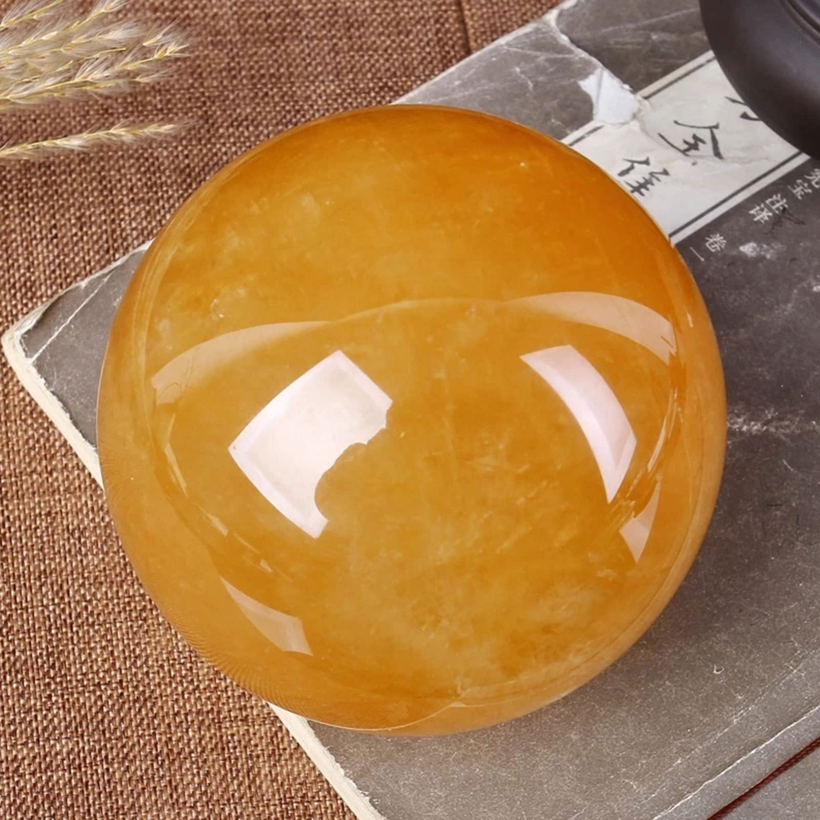 Natural Yellow Calcite Citrine Sfera di cristallo Sfera Sfera di quarzo Sfera di pietre preziose Scultura Figurine con supporto for ricchezza e successo,4.7 Collezioni di casa (Size : 4.7)
