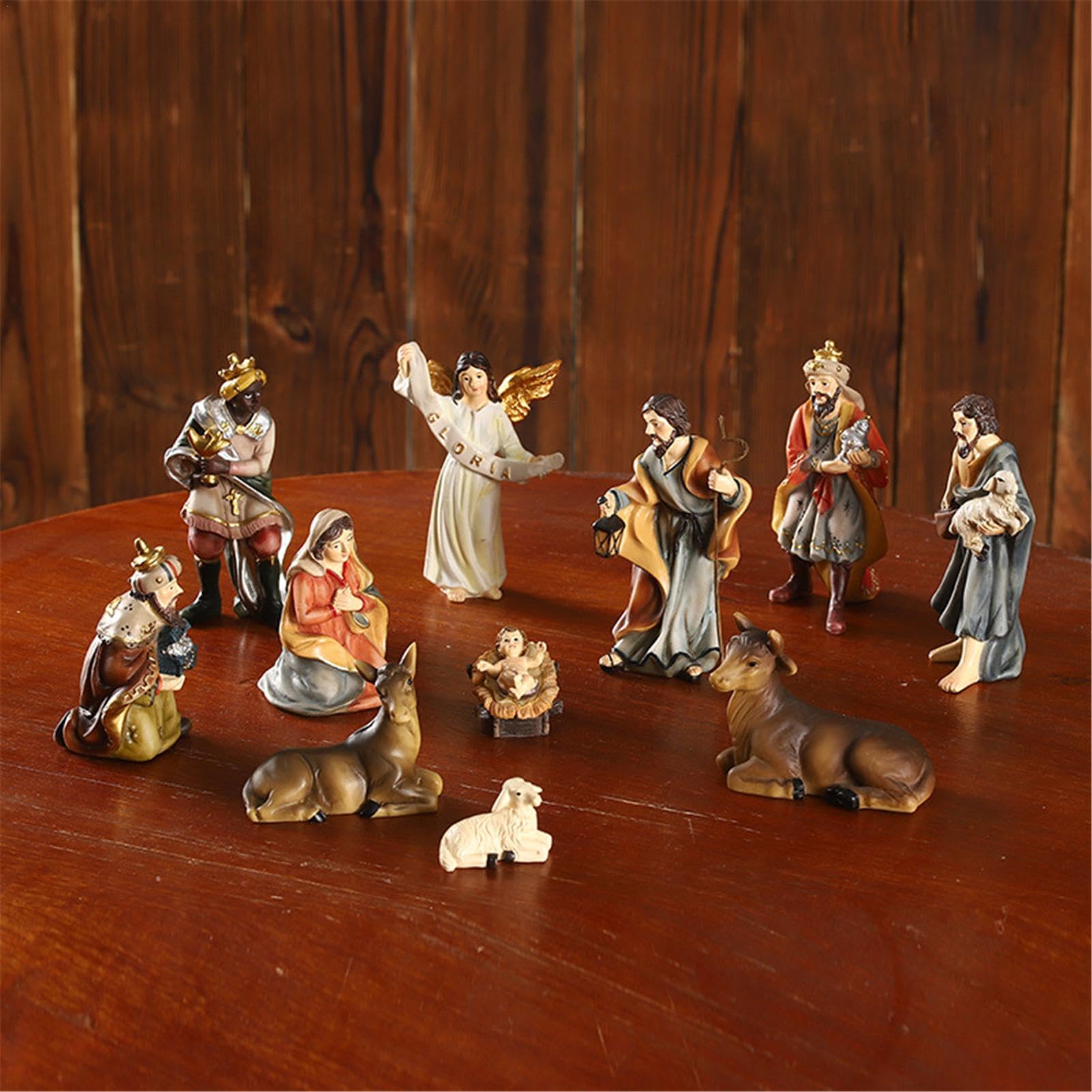Krippenset mit 11 Figuren, Weihnachtskrippe handgefertigtes Weihnachtskrippenset Weihnachtskrippe mit Krippenfiguren Weihnachtsdekoration