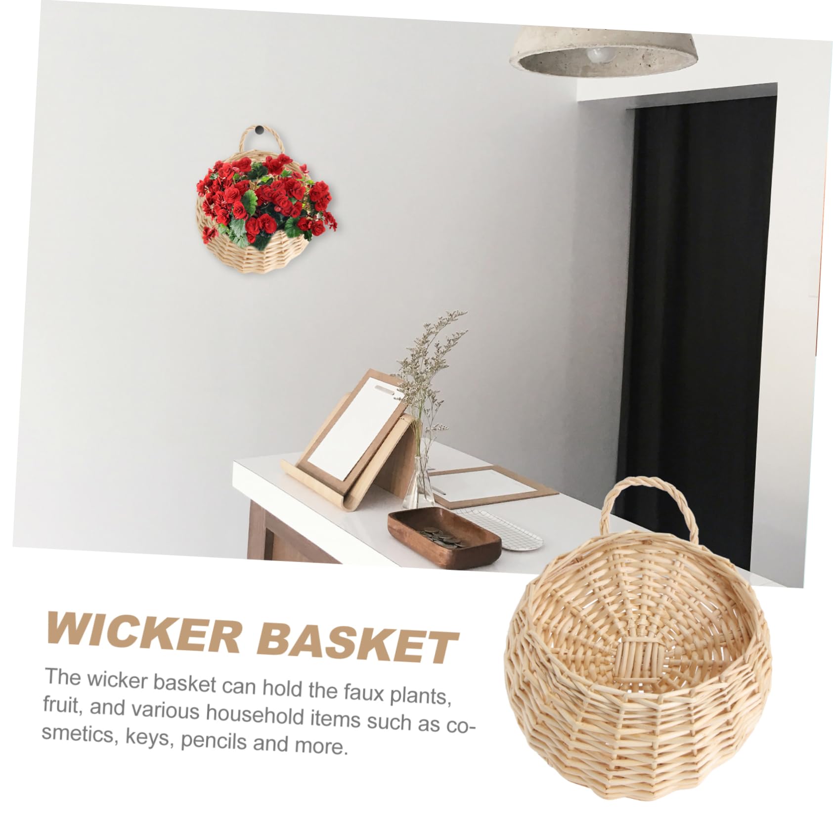2 Stück Wandkörbe Aus Kunststoff-Rattan - Weiß/braun, 30x14,5 Cm, Für Pflanzen & Deko