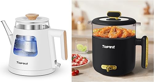 TOPWIT Hervidor eléctrico de vidrio de 1L y olla eléctrica de 1.8L con vaporizador