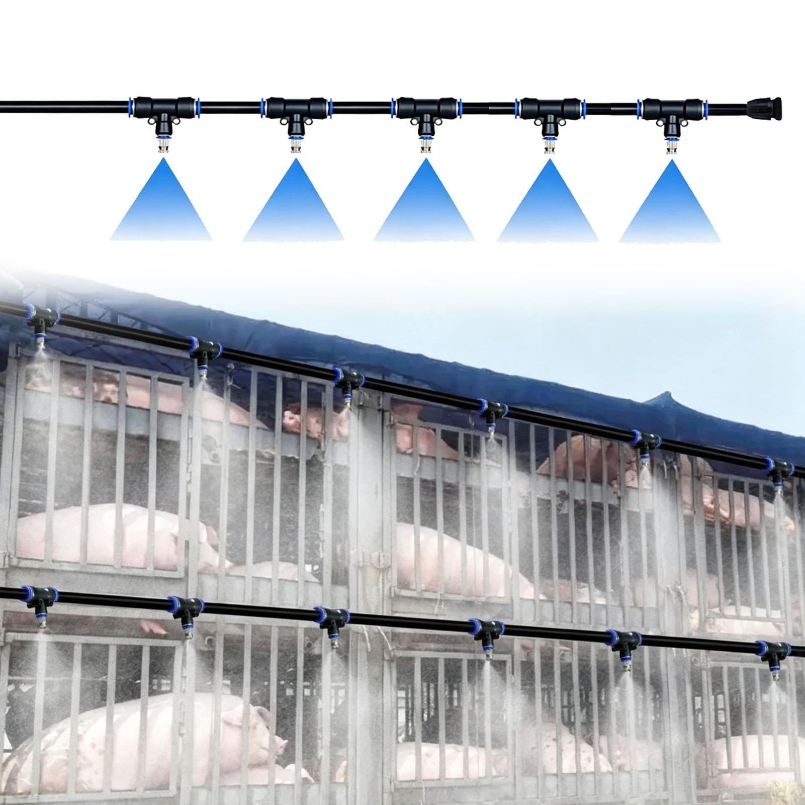 Kit Irrigazione Automatica Kit di Raffreddamento a Nebulizzazione Fine per Allevamenti | Tubo Espandibile per Irrigazione a Pioggia, Impianto a Goccia per Piante da Giardino, Irrigazione di Precisione(131ft/40m)