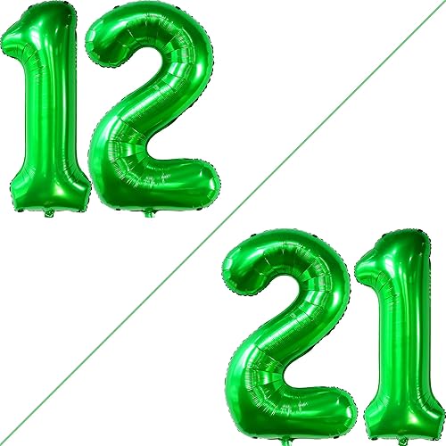 Vista 2 de KatchOn, Globo verde oscuro del número 12, 40 pulgadas, globos verdes del número 12 para decoraciones de cumpleaños de 12