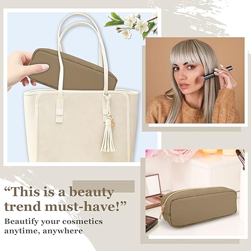 Miniatura 6 de izuzta Bolsa de maquillaje de nylon organizador lindo viaje Preppy bolsa de monedas cosmética, Caqui