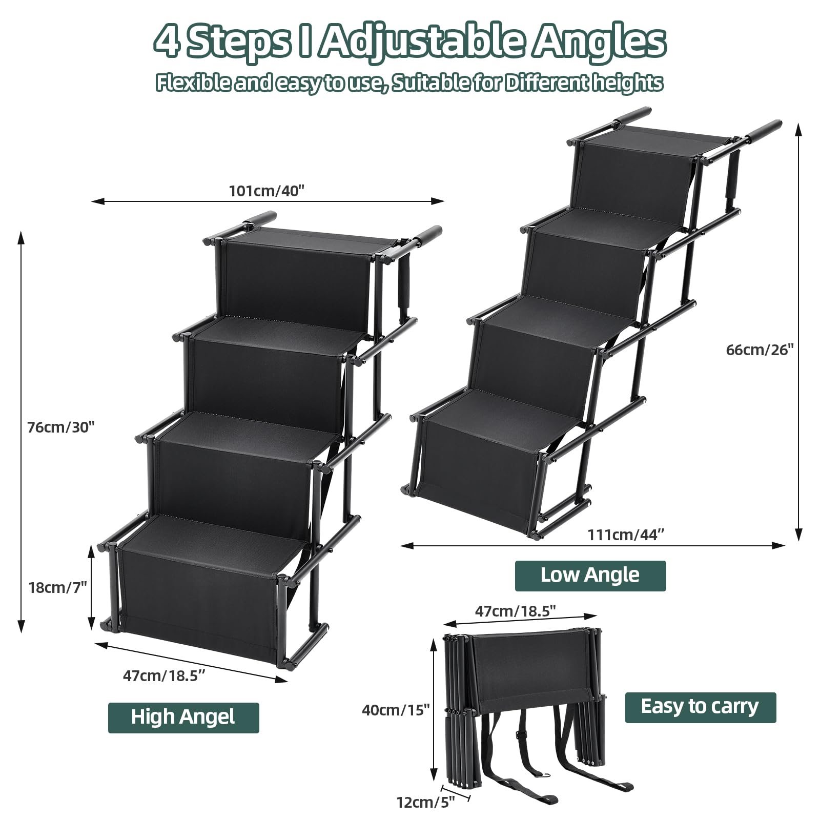 The Fellie Rampe pliable pour chien, marches portables pour chien, lit haut, 2 hauteurs réglables avec rampes de sécurité antidérapantes pour voitures, rampe d'escalier légère pour animaux de