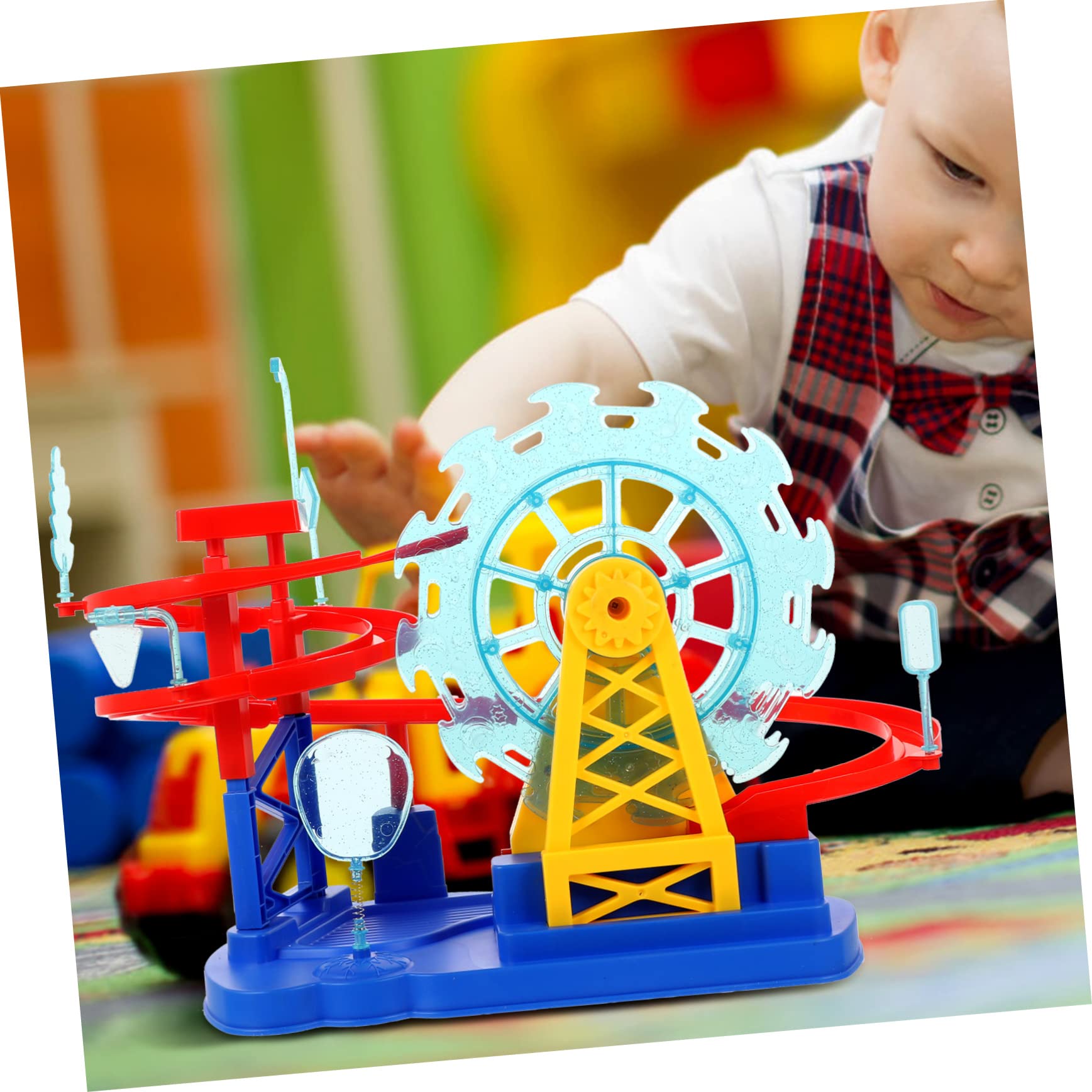 Toyvian Giocattolo del Treno Elettrico Percorso per Macchinine in Plastica Blu, Design Sicuro ed Elettrico per Bambini a Compleanno o Capodanno