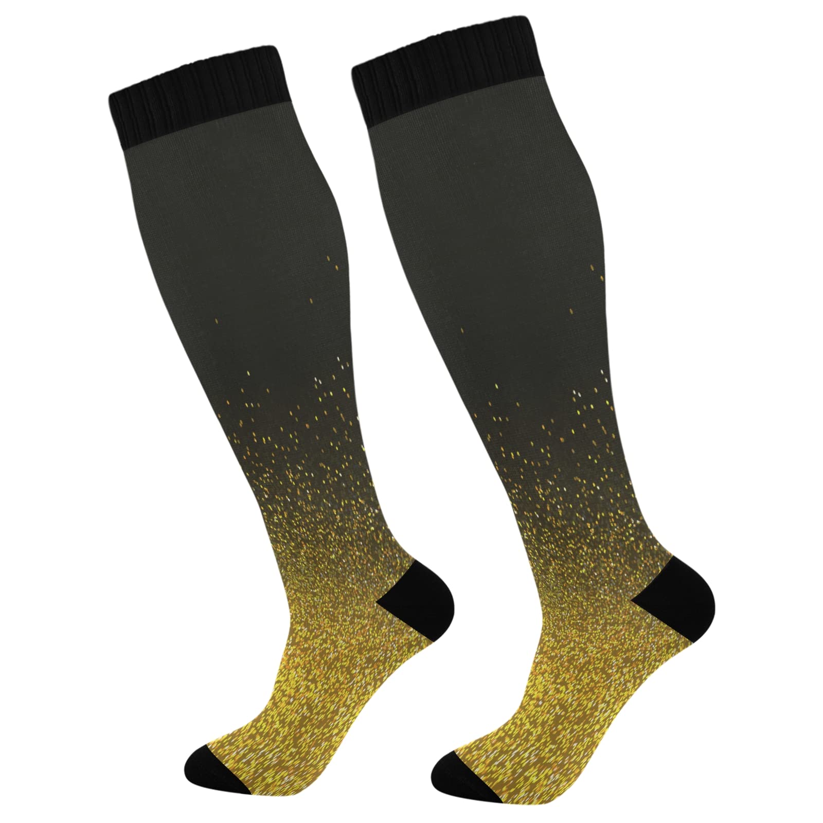 KLL Christmas Compression Socks for Men and Women Golden Glitter In Shiny Red Knee High Socks