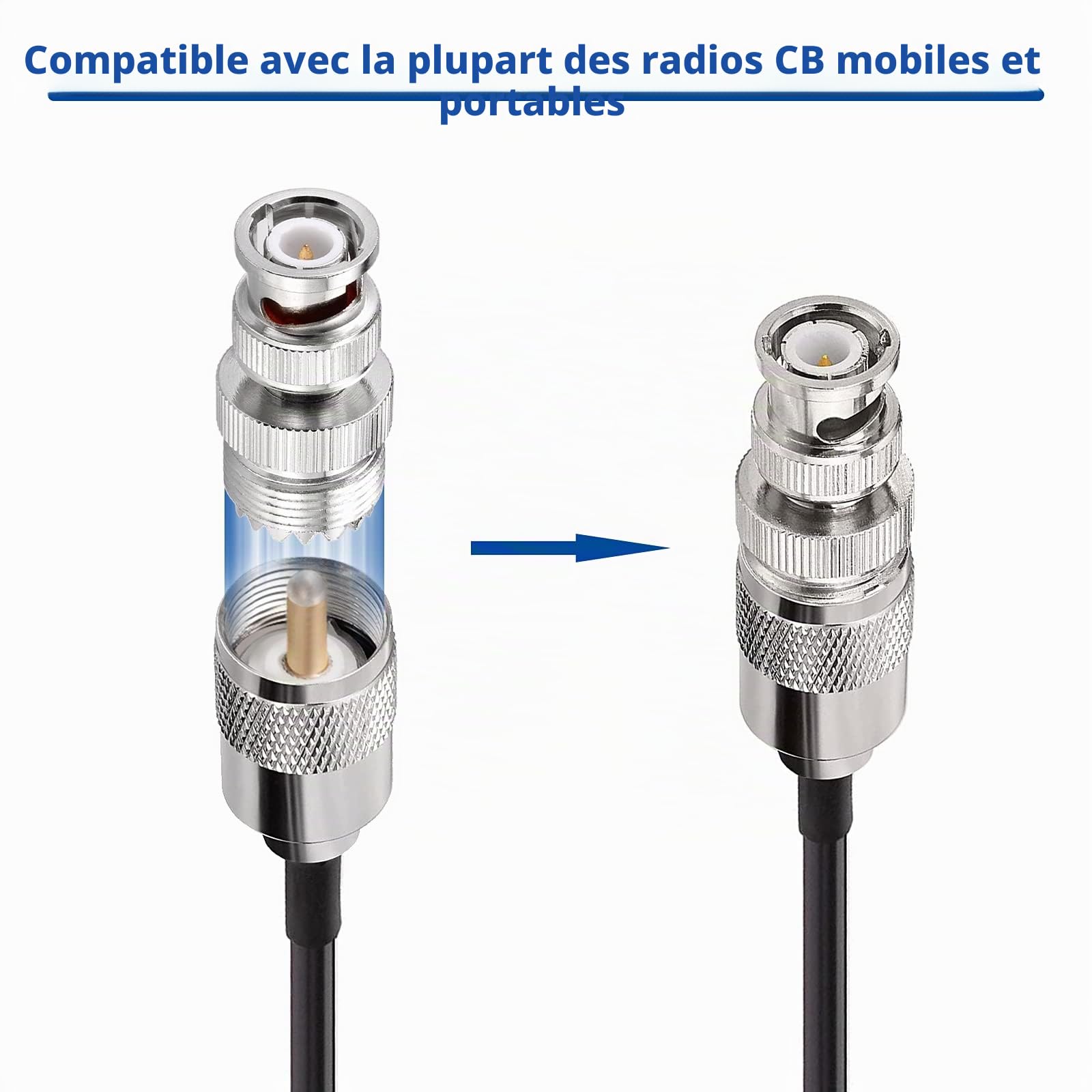 Bingfu Antenne CB Veicolare 27 MHz Fouet Souple Connecteur UHF PL259 et BNC