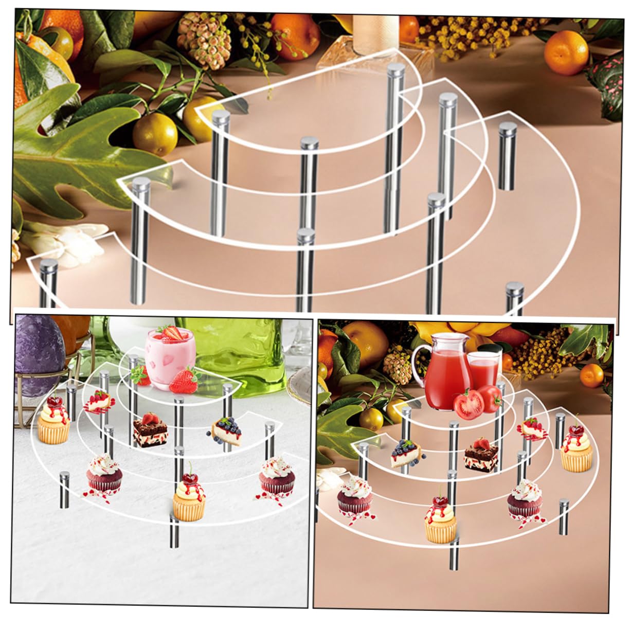 PRETYZOOM Alzatina per Torte Multi-livello 2 Set Acrilico e Metallo | Esposizione per Dolci, Design Versatile, per Attività Commerciali e Eventi