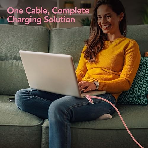 Miniatura 8 de MFish Cable de carga USB universal 4 en 1 con funda de transporte  Cable de carga rápida máximo de 240 W, USB-A, doble USB-C e iluminación, para