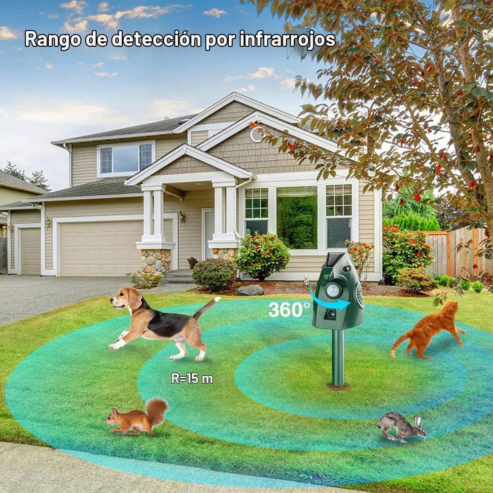 Repelente Ultrasónico para Gatos Exteriores, Repelente Palomas Ultrasónico Solar, Ahuyentador de Pajaros Animales, Carga USB Repelente Gatos Jardín Auyentar Perros, Palomas, PáJaros