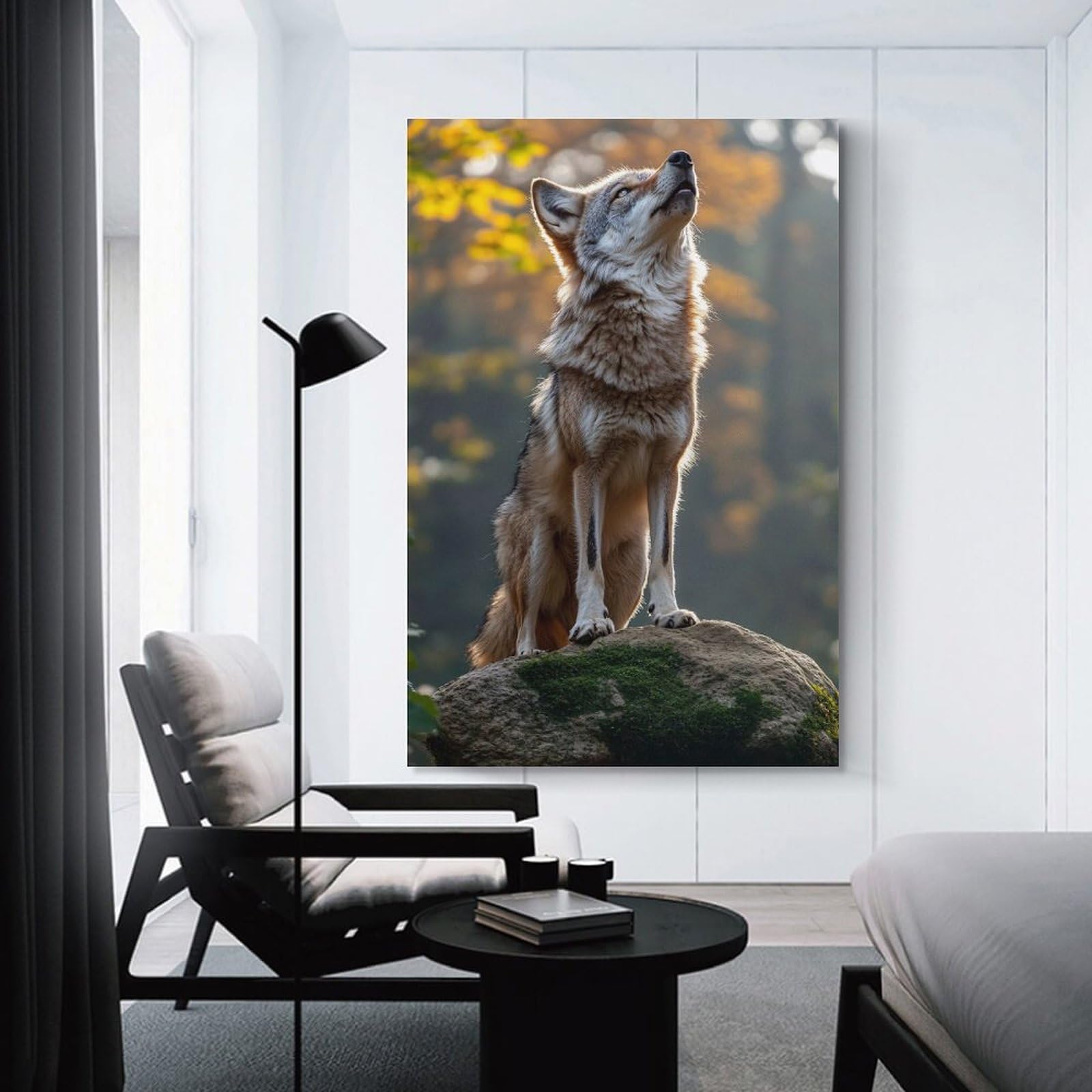 Junmoney Wolf on A Mossy Rock Canvas Art Print, 24x36inch(60x90cm), for Bedrooms, Workspaces And Everyday Interiors, A Flexible Wall Accent for Shared Spaces