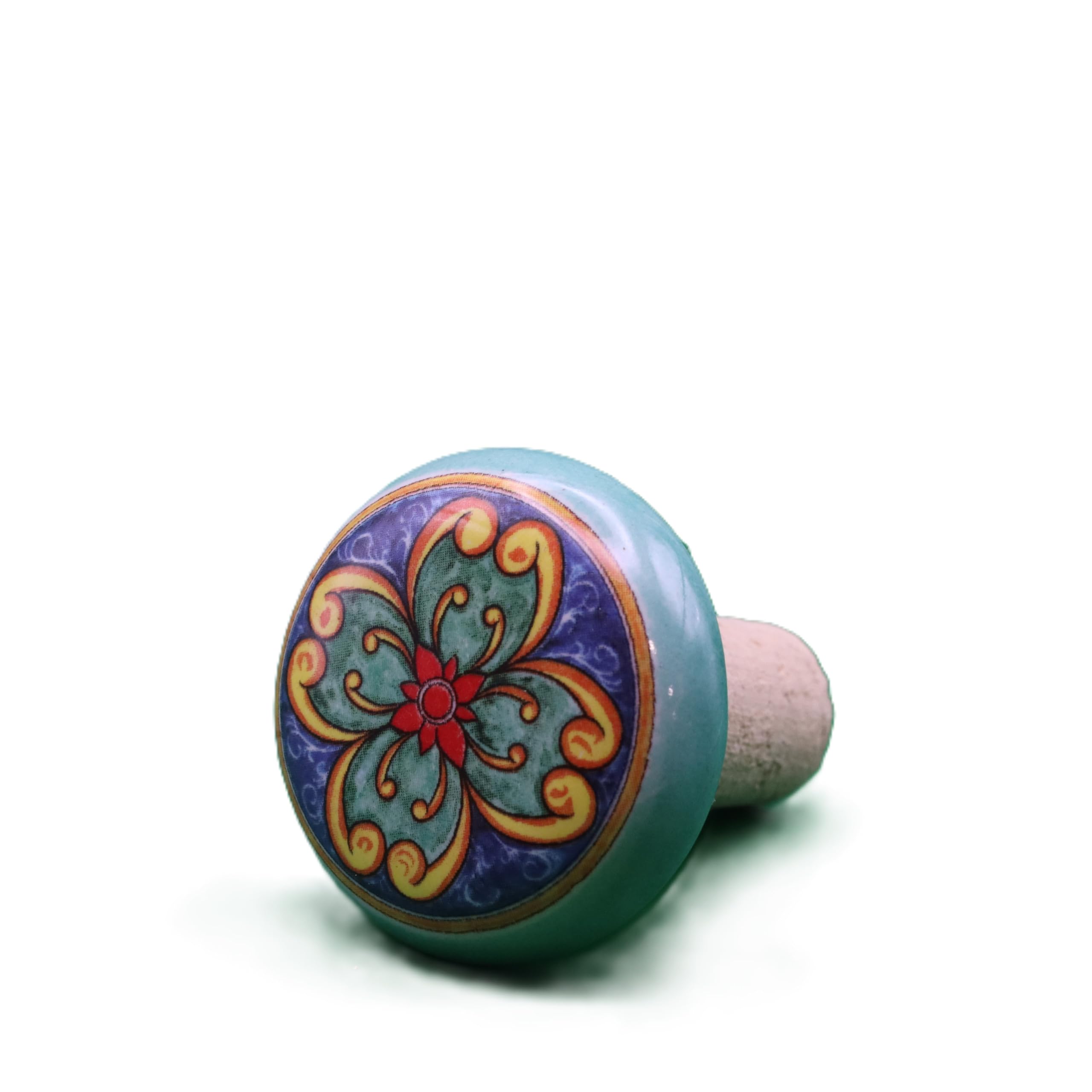 Tappo per Vino e Champagne in Ceramica Artigianale - Decorato a Mano con Limoni o Maioliche - Tappo in Sughero Naturale per Bottiglie - Regalo Gourmet (4, Maioliche (casuale))