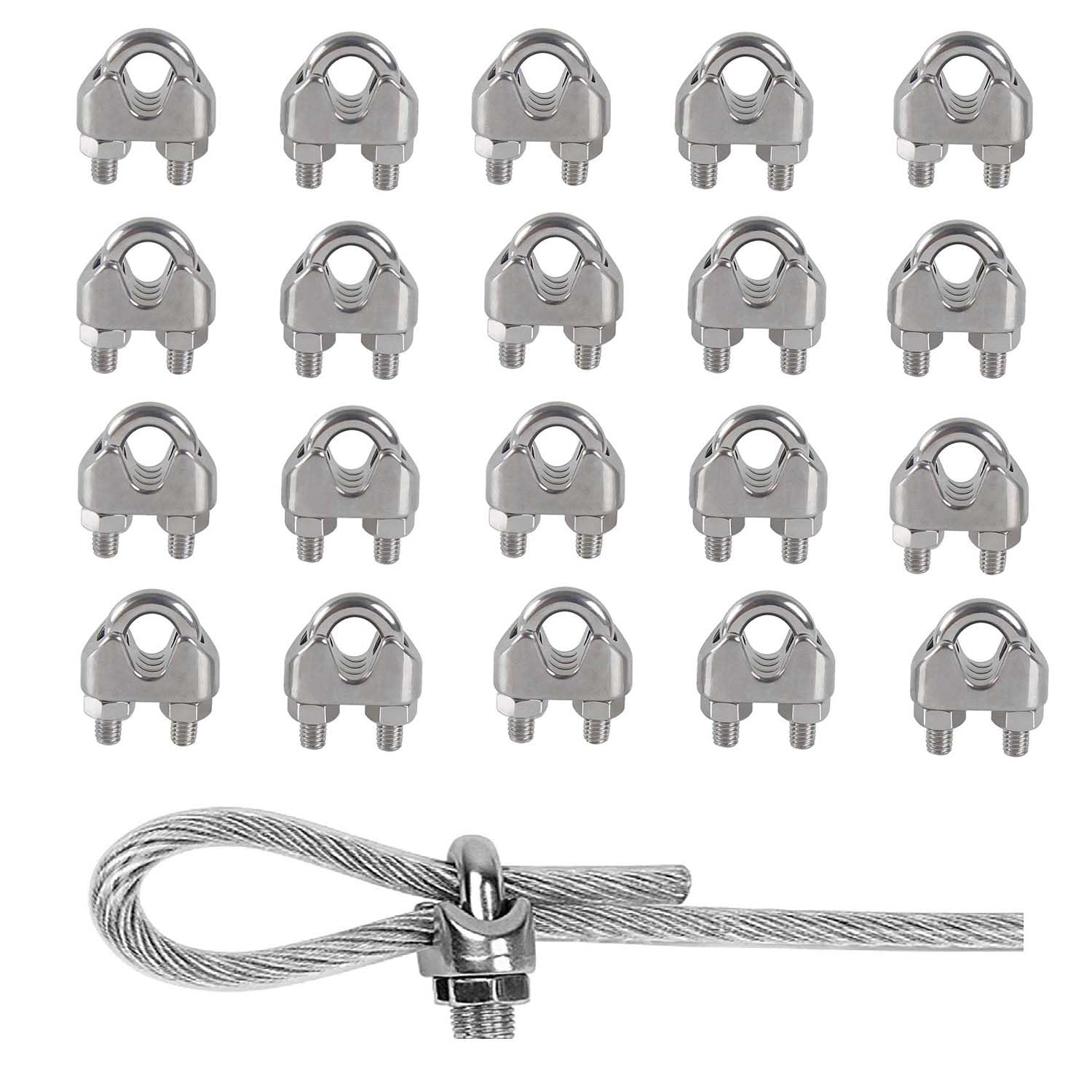 Rshuhx Silver / Black M3 Stainless Steel Wire Rope Clip - 20Pcs, U Bolt Saddle For Rigging And Tensioning Industries And Household Shipping