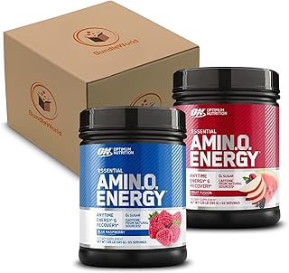 Optimum Nutrition Amino Energy 65 Servings - 2 Flavors Blue Raspberry and Fruit Fusion - Pre Workout with Green Tea, BCAA, Amino Acid, Keto Friendly, Green Coffee Extract, Energy Powder