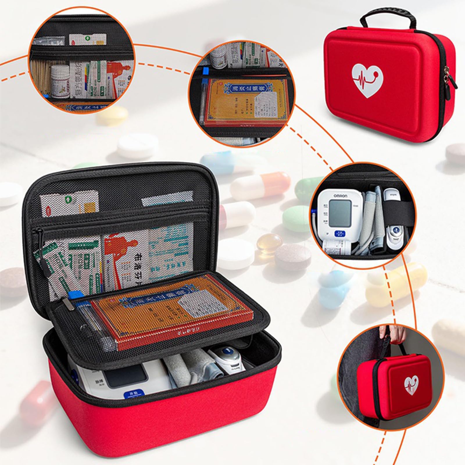 Étui de protection avec poche intérieure, coque rigide, boîte résistante aux chocs, organiseur, pochette, sac de rangement pour tensiomètre, extérieur