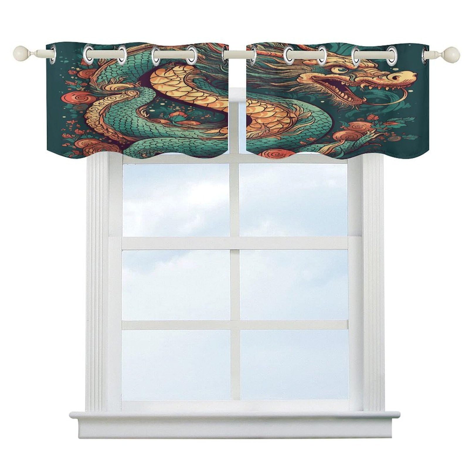 Fekiloot Style Oriental Dragon Pattern Short Curtains Valance Curtain