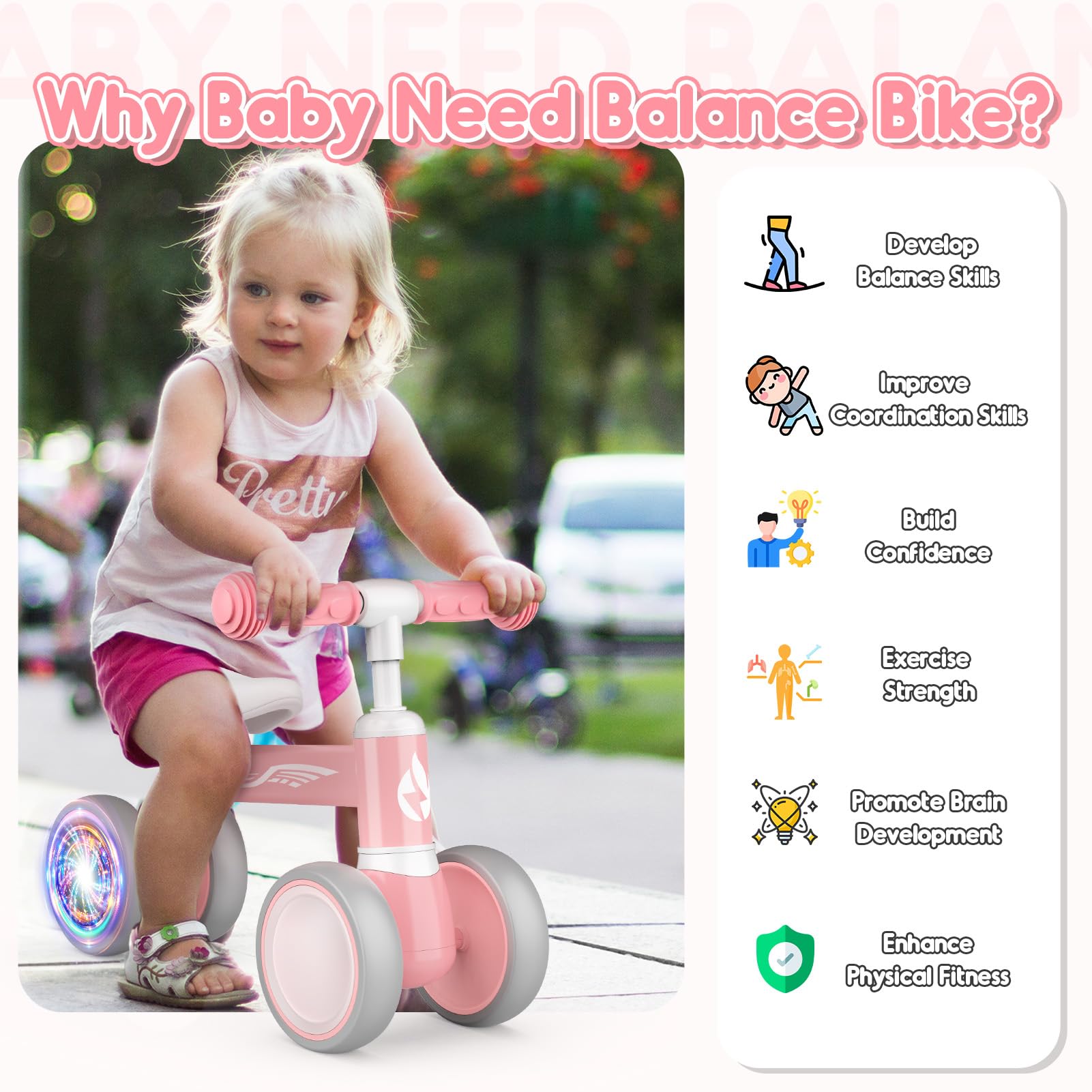 HappyGoLucky Bicicletta Bambini 1 2 Anni, Ruote Colorate, Ultra Leggero, Bicicletta Senza Pedali Giochi Bambina Bambino 1 2 Anni, Balance Bike Regalo Bambino 1 Anno, Primo Regalo di Compleanno