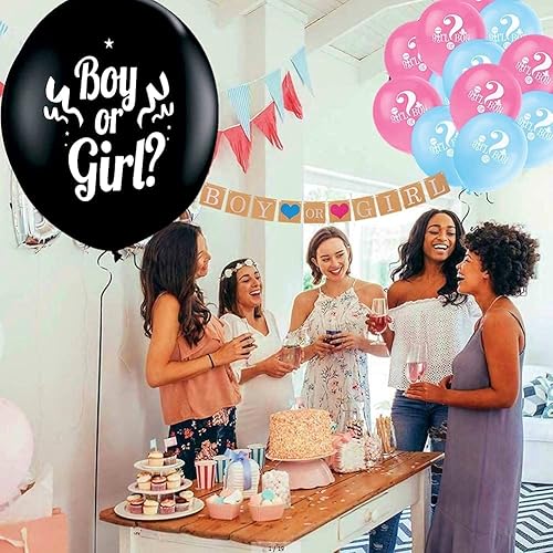 Miniatura 3 de 1 globo de 36 pulgadas para niño o niña de género revelar fiesta de látex negro con confeti género revelar Globos decoración de la ducha del bebé