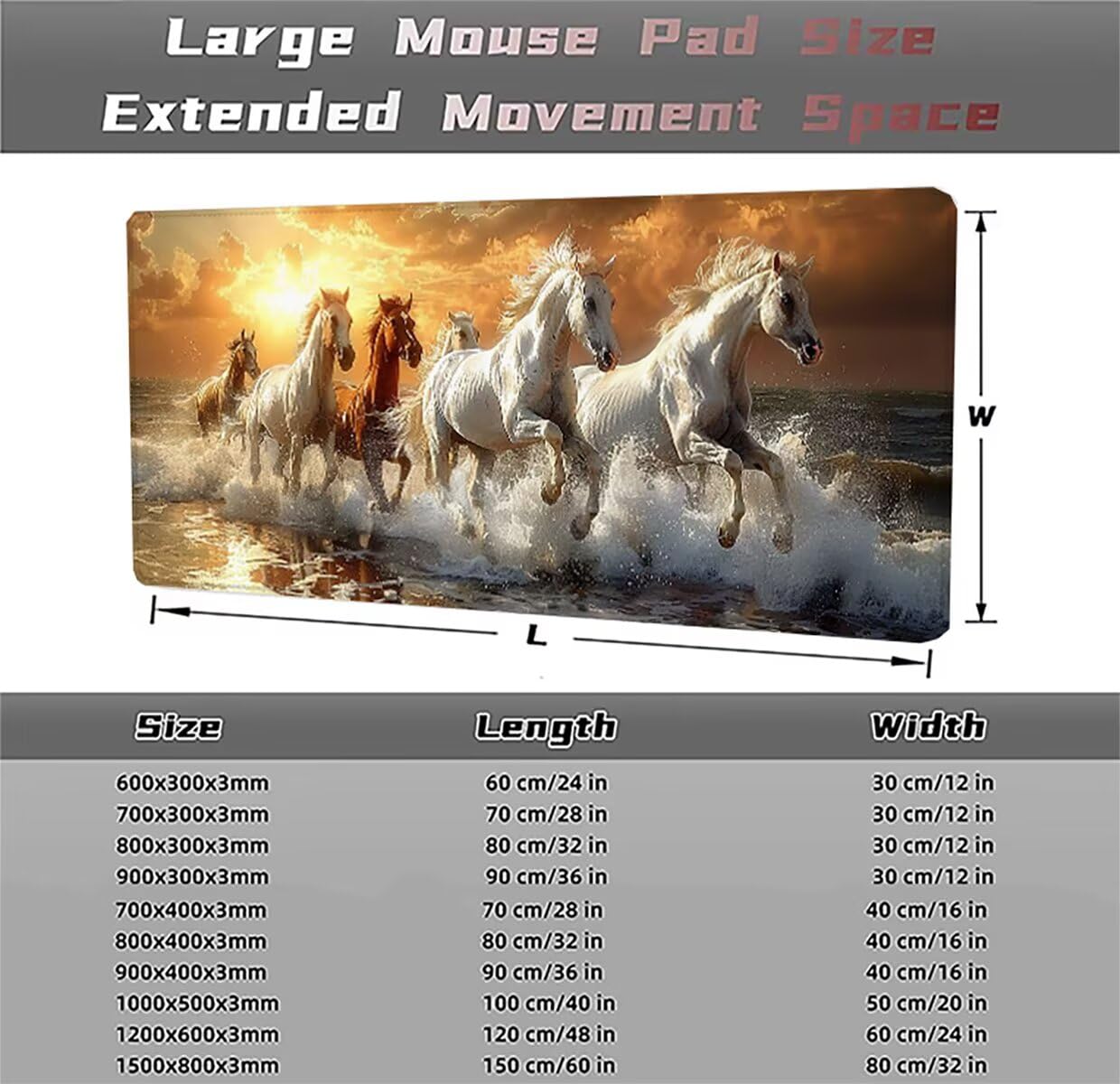 Tappetino per Mouse Gaming XXL 1200x600x3mm– Ufficio Mousepad Grande – Migliora la Velocità e la Precisione Tenuta Stabile Sottomano per Ufficio e Casa Accessori Scrivania Animale PjY13685 N-U